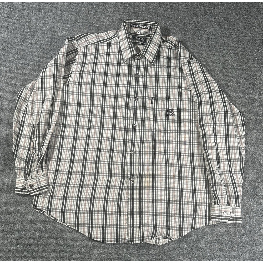 Versace Jeans Couture Shirt L/S Button Window Pane Plaid Multicolor Mens XL